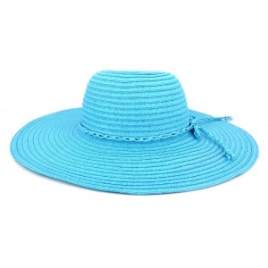 Hats – 12 PCS Wide Brim Hat - Straw Hat- Paper Straw Hat w/ Lace Band - Turquoise - HT-ST1160TU